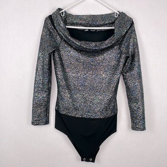 Zara Shiny Glitter Off The Shoulder Bodysuit. Size Small. - Picture 1 of 12